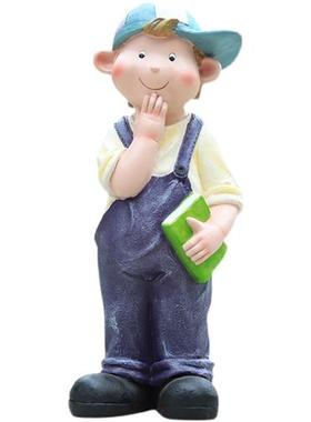 户外卡通人物读书娃娃玻璃钢雕塑幼儿园花园园林景观装饰小品摆件