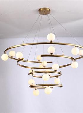 现代简约客厅玻璃圈吊灯北欧楼梯间个性售楼处样板间设计师吊灯