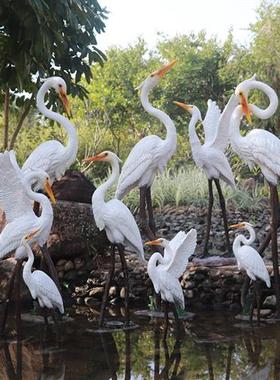 新户外仿真白鹭假山水池园区装饰摆件假动物玻璃钢雕塑大型鸟模型