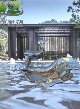 不锈钢镜面浪花景观雕塑地产园林水池水景景观太湖石抽象创意定制