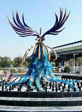 广场大型户外园林景观凤凰雕塑动物主题不锈钢装置艺术雕塑摆件