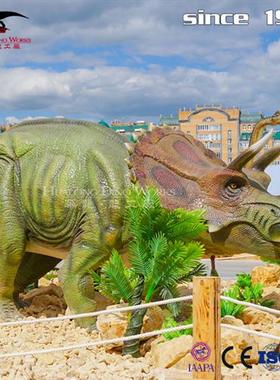 户外美陈仿真机械电动模型三角龙高密度硅胶海绵大型室外恐龙