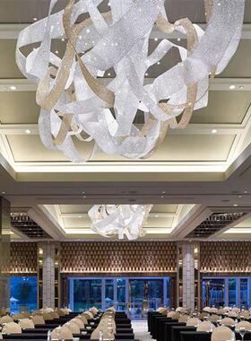 专业沙盘吊灯飘带灯酒店大堂造型工程灯异形商场大厅水晶网吊灯