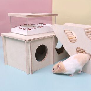 极速6XaDE Hamster House Wooden Hideout Natural Wood Nest Hab