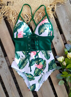 极速2023 New Abdomen Control Wasit FPush Up Swimsuit Print S