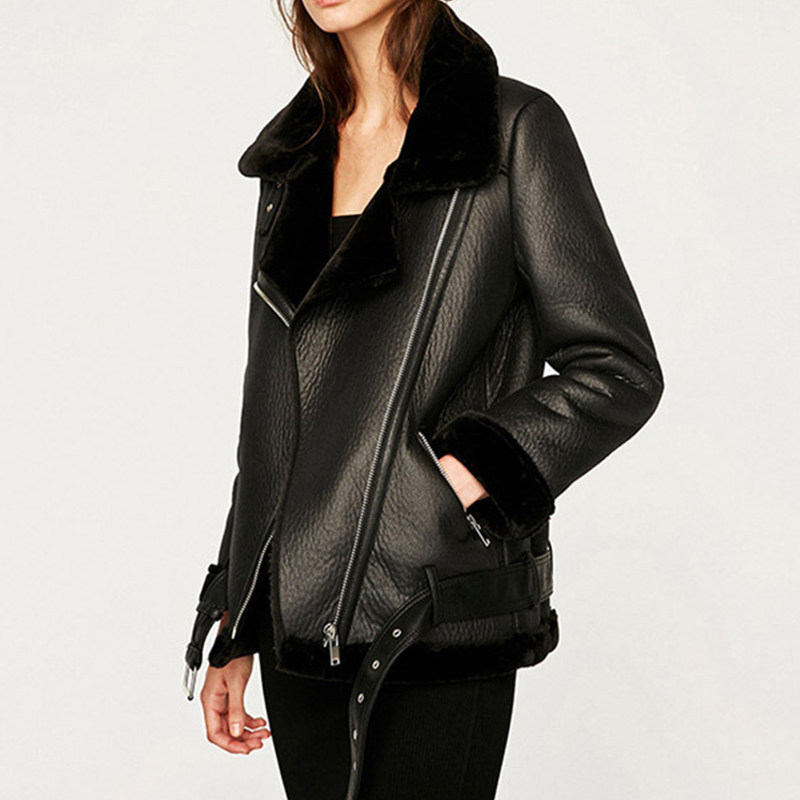 极速Ailegogo Winter Coats Women Thickness Faux LeatVher Fur