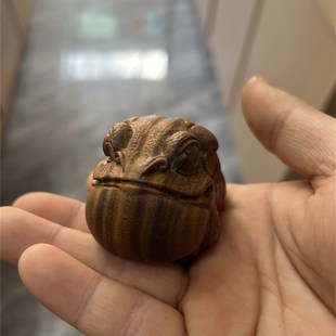极速绿檀木雕f一气呵成招财金蟾手把件实木雕刻文玩工艺品蟾蜍蛤