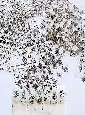 极速NAIL ANGEL 24 Sheets Nail Art Black SLticker Moon and St