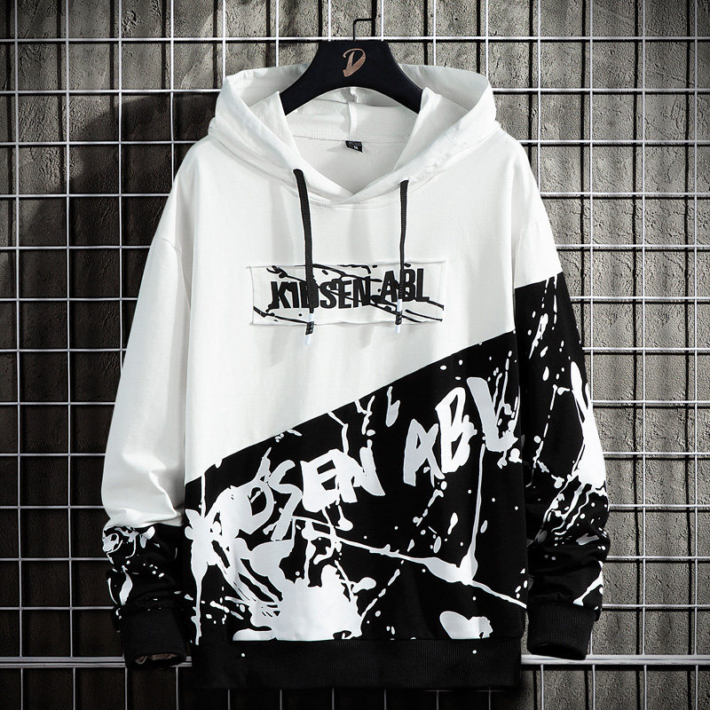 极速High Street Print Hoodie Men D2021 New Patchwork Hoodies