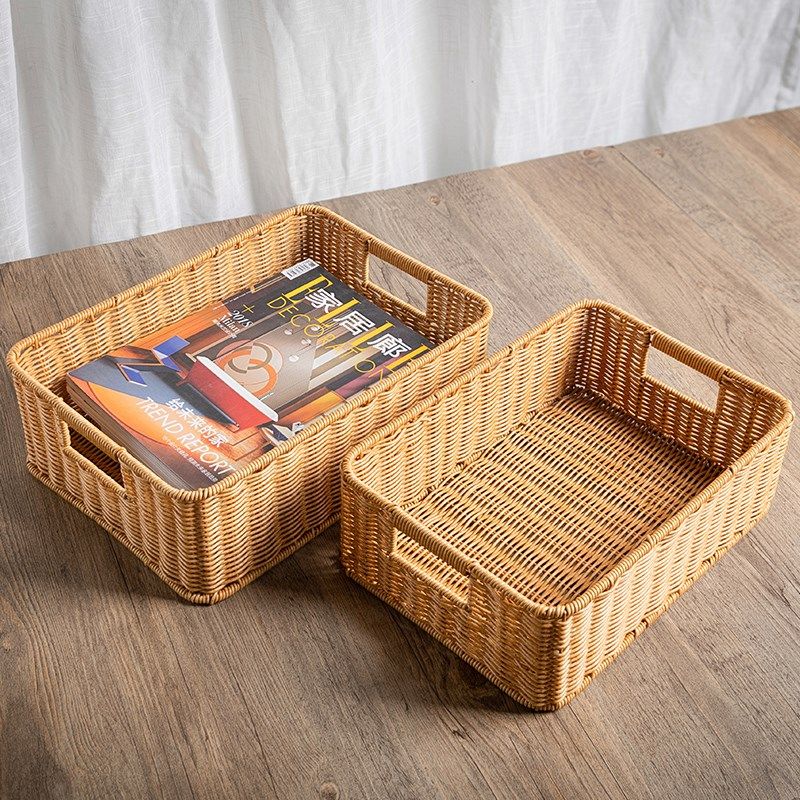 极速仿藤编茶几i收纳筐客厅电视柜抽屉整理篮桌面零食化妆品收纳