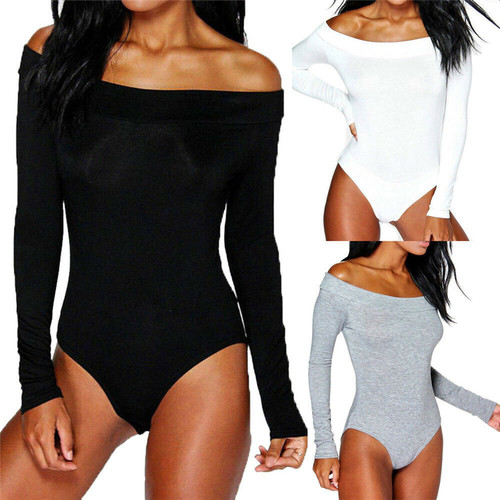 极速Womens Sexky Off Shoulder Bodycon Long Sleeve Bodysuit