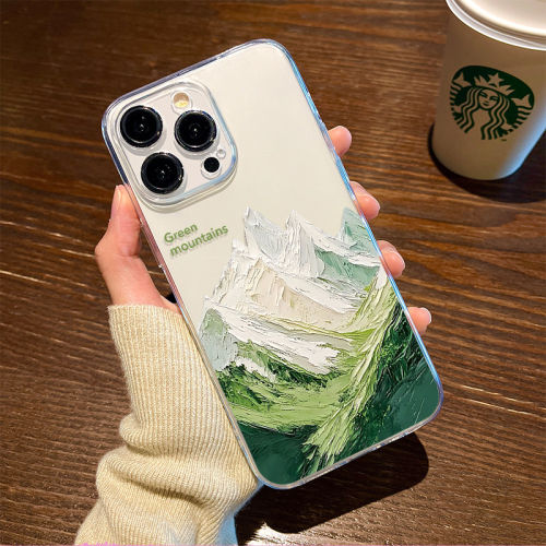 适用苹果系列油画雪山峰手机壳