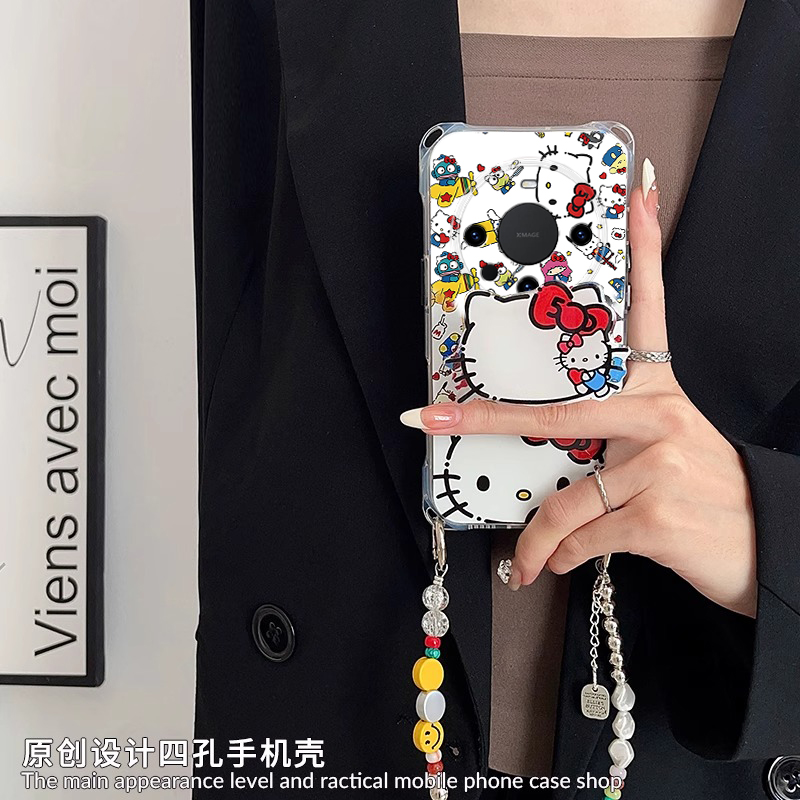 适用华为mate70Pro手机壳新款mate60Pro+时尚四角挂绳50E卡通蝴蝶结猫咪mate40可爱mate30EPro女款防摔保护套