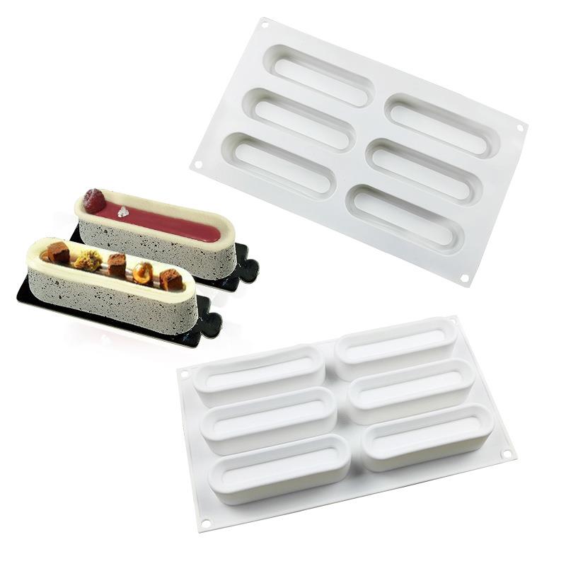 6连椭圆长条饼干慕斯蛋糕模具法式西点巧克力硅胶磨具DIY烘焙用具