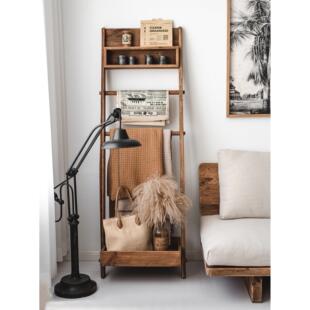 润家家居实木松木衣帽架简易落地靠墙木质挂衣架玄关斜靠收纳层架