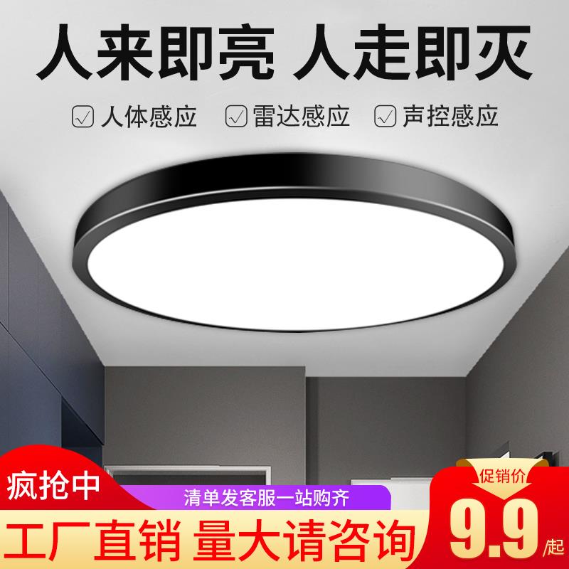 人体声控感应吸顶灯led声光控过道卫生间楼梯过道自动车库入户门