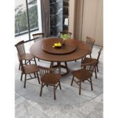 全实木圆形餐桌带转盘大圆桌家用10人饭桌餐饮商用餐桌椅组合圆桌