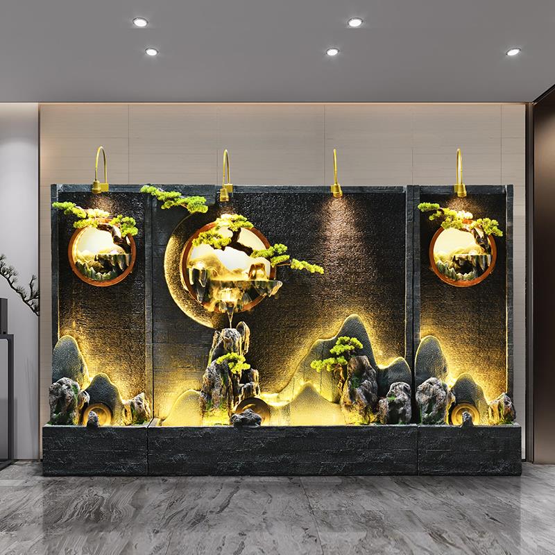 新中式假山流水墙摆件落地庭院花园装饰水幕墙屏风高山循环水景观