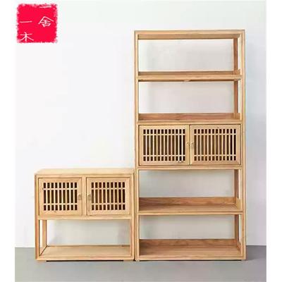 新中式禅意书架置物架老榆木卯榫简约博古架书架纯实木书柜展架