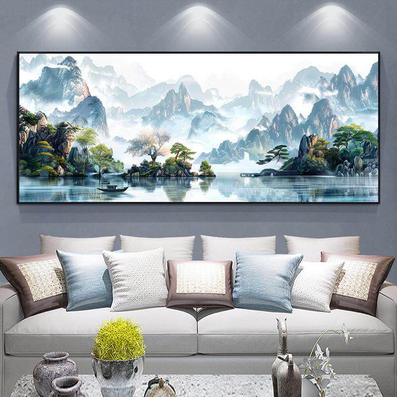 山水风景钻石画 画2025新款客厅大气流水生财满钻手工diy贴钻十字