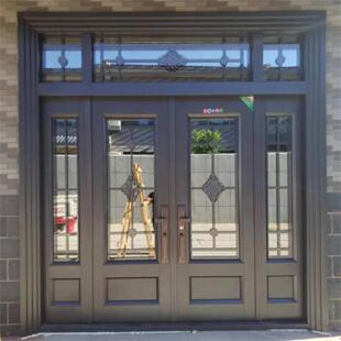 锌合金别墅大门农村自建房进户门定制钢化玻璃门双开门堂屋入户门