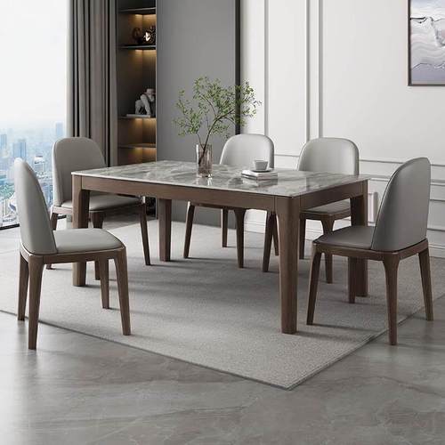 北欧实木岩板餐桌椅组合家用小户型2025新款现代简约长方形饭桌子