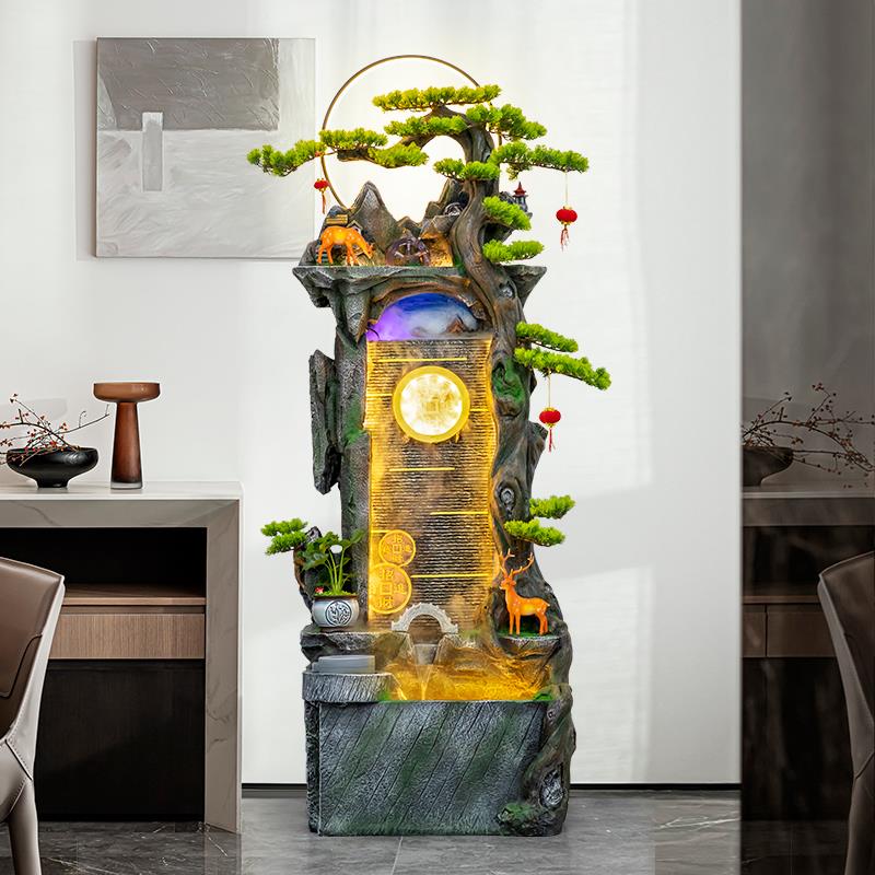 流水生财摆件循环水客厅假山水幕喷泉落地玄关办公室店铺装饰开业