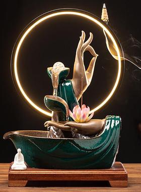 禅意灯循环流水器喷泉招财生财倒流香炉摆件佛手客厅办公室开业礼