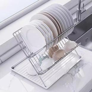 碗碟盘子收纳架沥水架子家用厨房台面可折叠碗架双层不锈钢置物架