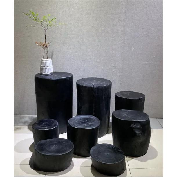 Wabi-Sabi风格碳化树桩木墩实木根雕刻凳服装店换鞋凳客厅简单饰