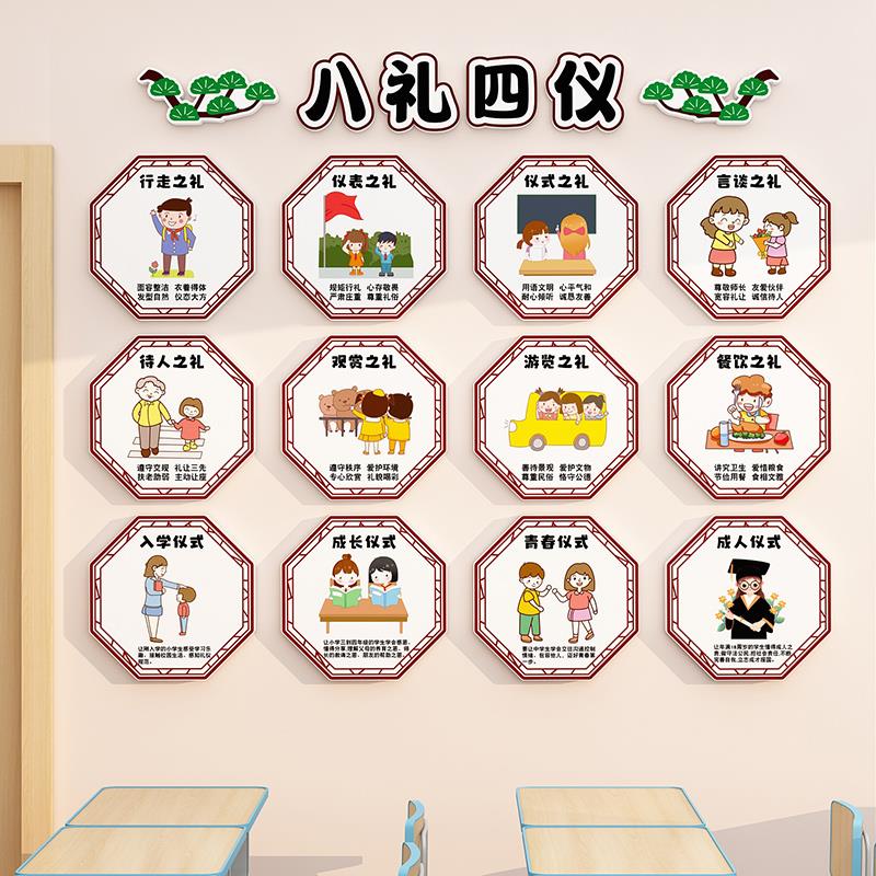 幼儿园环创成品墙布置装饰材料背景八礼四仪走廊楼梯文化立体壁贴
