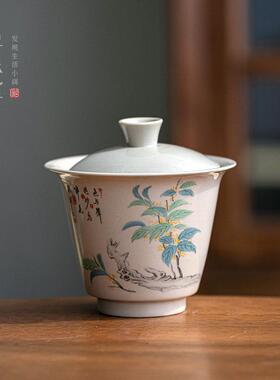 草木灰秘色二才盖碗｜国风泡茶碗复古中式茶备家用陶瓷功夫茶具