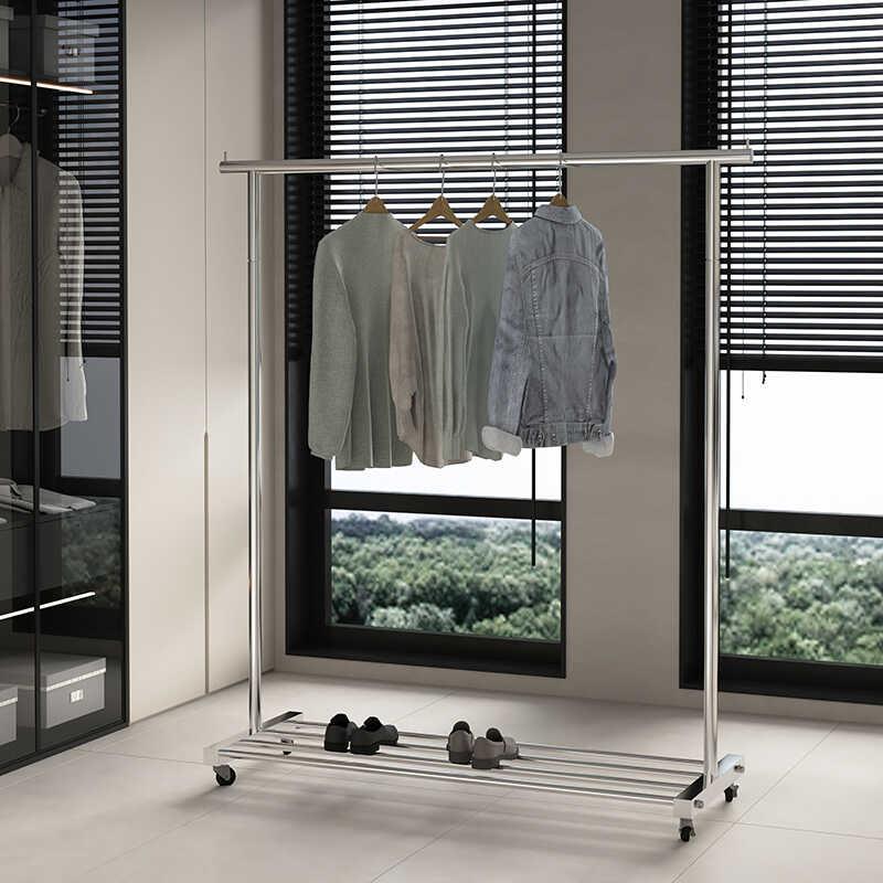 不锈钢简易晒衣架服装展示架阳台卧室移动挂衣架室内收纳衣帽架