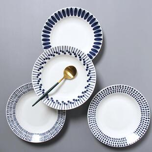 创意韩式汤盘4个装 陶瓷家用创意釉上彩骨瓷碟餐具组合盘子菜盘