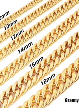 速发6/8/10/12/14/16/18mm Women Men's Gold Color Cuban Link C