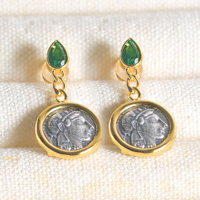 文艺复古罗马钱币饰品纯银轻奢耳