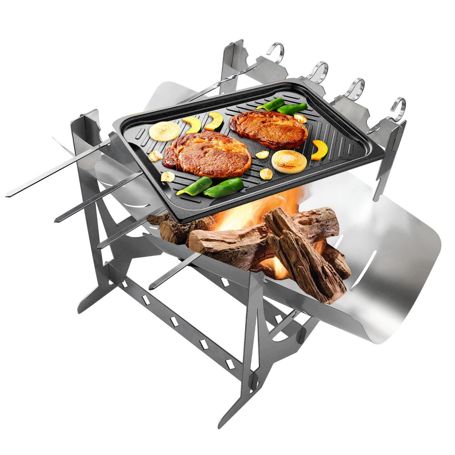 不锈钢便捷卡片烧烤炉户外BBQ烧烤架柴火炉野营篝火炉焚火架
