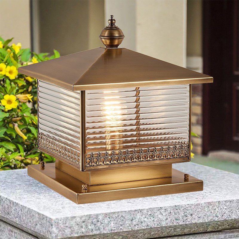 太阳能柱a头灯接电两用户外防水庭院灯别墅门柱灯全铜大门灯围墙