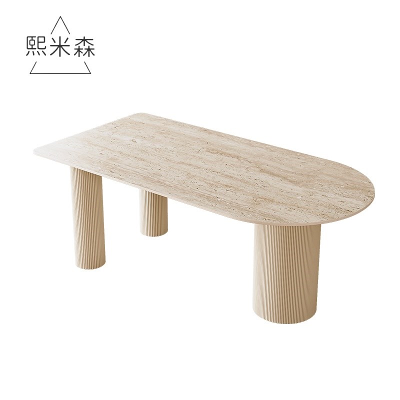 新款洞石岩板餐桌轻奢现代简约家用小户型法O式奶油风餐桌椅子组
