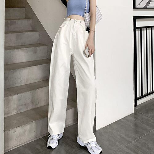 好货High Waist Loose Korean Jeans For Women Straight Pants M