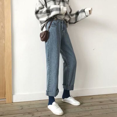 好货Woman Jeans High Waist Clothes Wide Leg Denim Clothing B