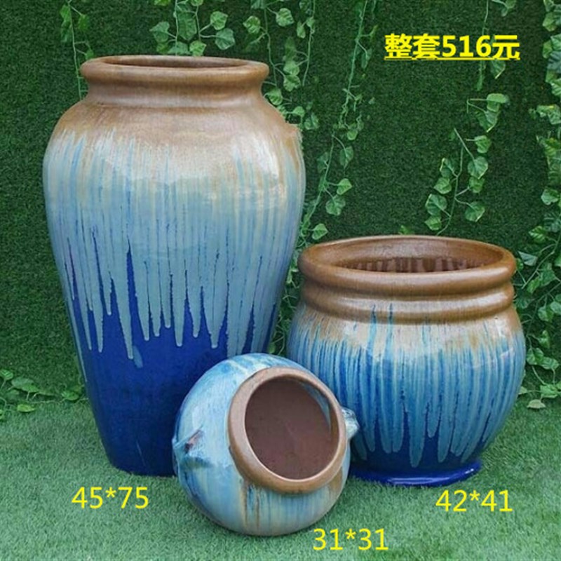 复古做旧粗陶罐园林景观庭院别墅绿化装饰组合花钵花盆陶罐陶盆