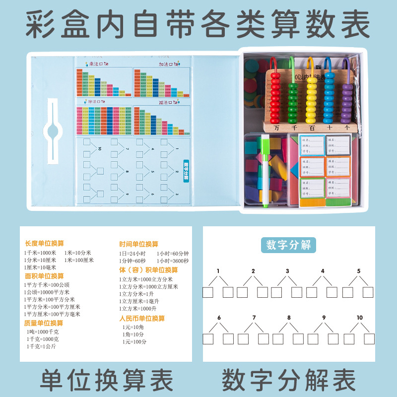 一年级数学教具全套小学计数器小棒钟表时钟模型小圆片用品教具盒