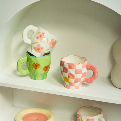 好货Nordic Monochrome Cup Black and White Checkerboard Mug C
