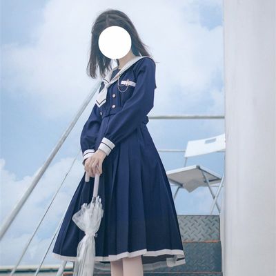 新品胡桃木JK【银帆sp】原创JK制服长袖绀银灰色水手连衣裙盛夏服