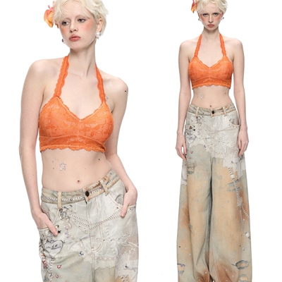 10AMsotiiiiired蕾丝无钢圈挂脖美背露背薄款文胸法式内搭内衣