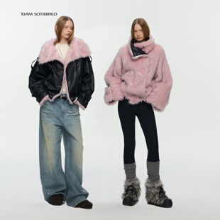 10AMsotiiiiired设计感正反两穿仿毛绒外套加厚翻领派克服外套女