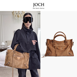 JOCH新！麂皮le city高级感铆钉机车托特潮牌辣妹单肩手提真皮包