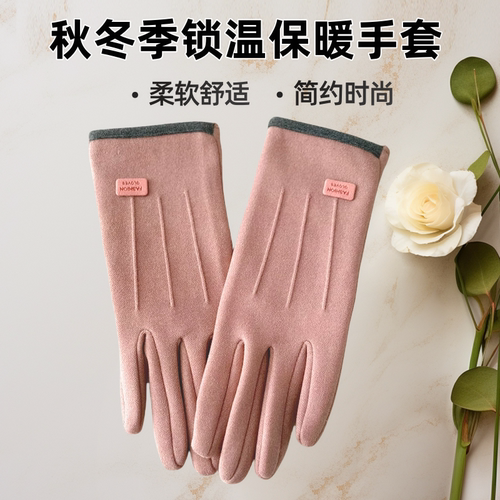 德绒加绒加厚分指保暖手套女