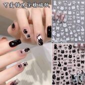 AHa 网红可爱猫咪美甲贴纸ins风涂鸦背胶美甲贴果冻猫爪指甲装 饰